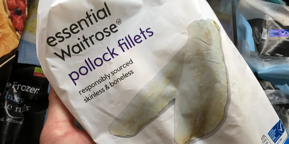 A Waitrose bag of frozen pollock fillets. The frozen fish sector is on a tear in the COVID-19 era.