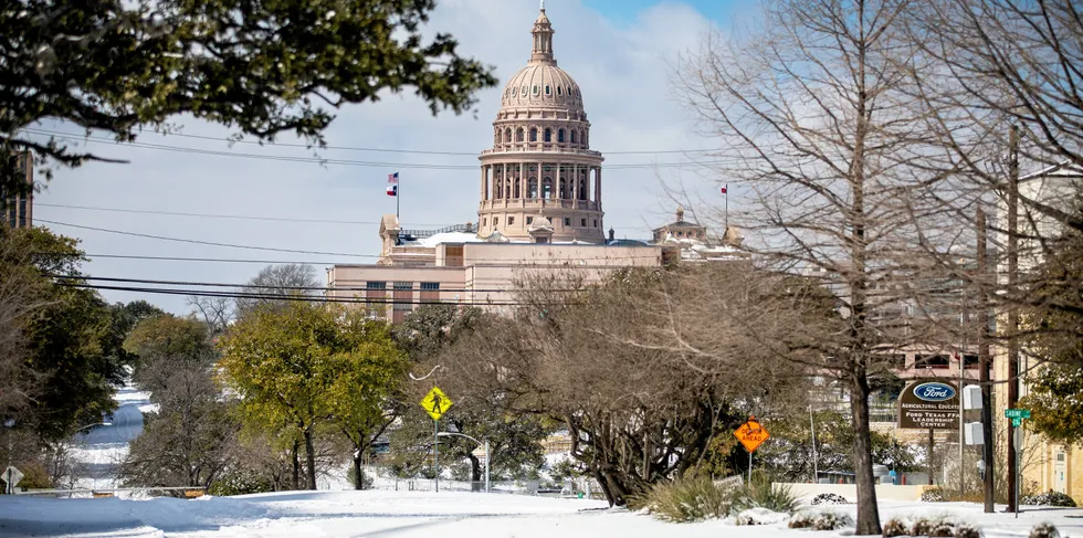 The Texas Capitol in Austin on 15 February 2021 after winter storm Uri blew through