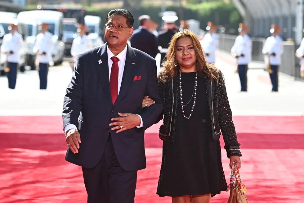Pledge to spend wisely: Suriname President Chandrikapersad Santokhi (left) with the First Lady Mellisa Santokhi-Seenacherry.