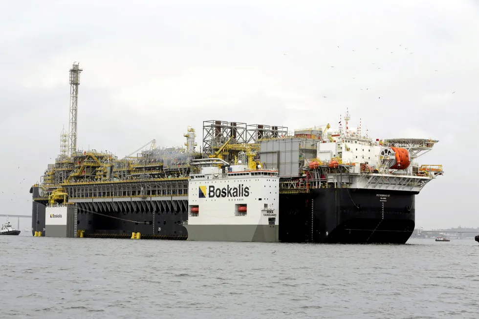 Transportation: the P-67 floating production, storage and offloading vessel on Boskalis' semi-submersible heavy lift vessel Boka Vanguard