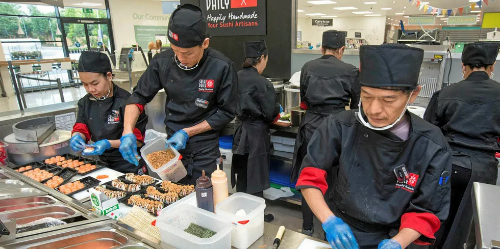 Waitrose instore sushi. Sushi is one of the fastest-growing segments of UK seafood consumption at retail according to Seafish analysts.