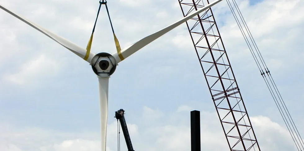 The Deer Island turbines being installed in 2009. Now the defective machine will be taken down.