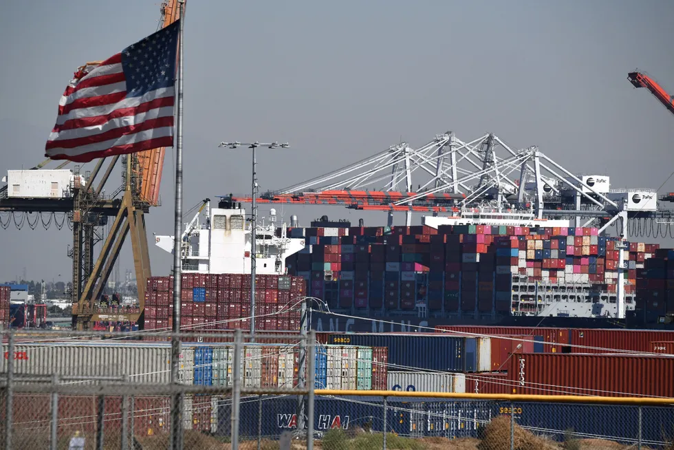 Cost surge: An American flag flies near Los Angeles port in California, US last month, which has been hit by container backlogs amid global supply chain problems