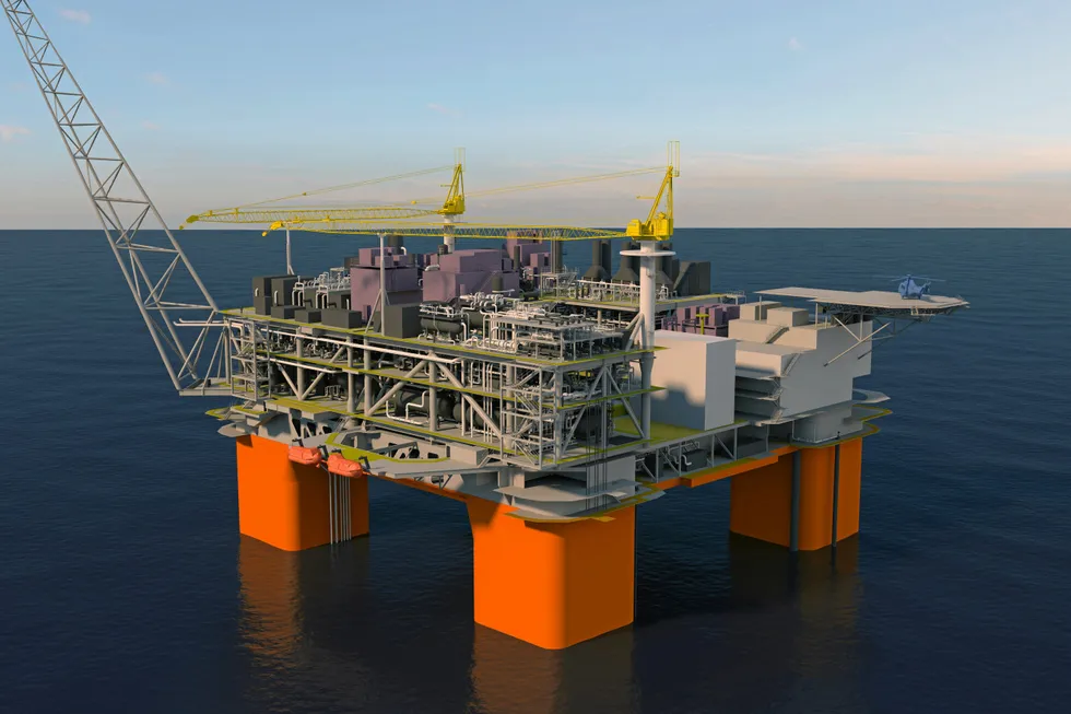 Production imminent: the Mad Dog 2 semisub will be moored in about 4500 feet of water