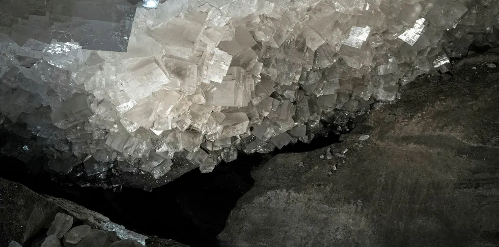 Salt crystals in an underground mine in Germany.