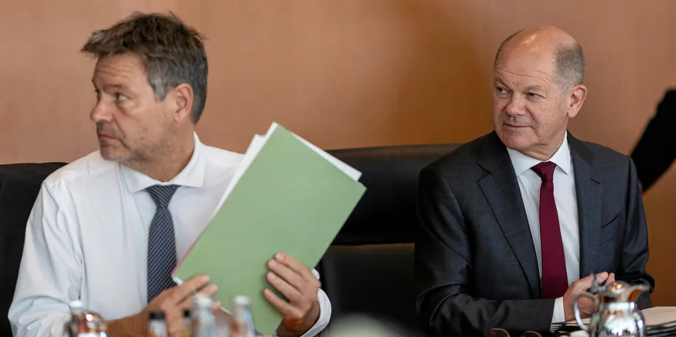 German economics and climate minister Robert Habeck (l) and Chancellor Olaf Scholz (r) at a cabinet meeting earlier this month.