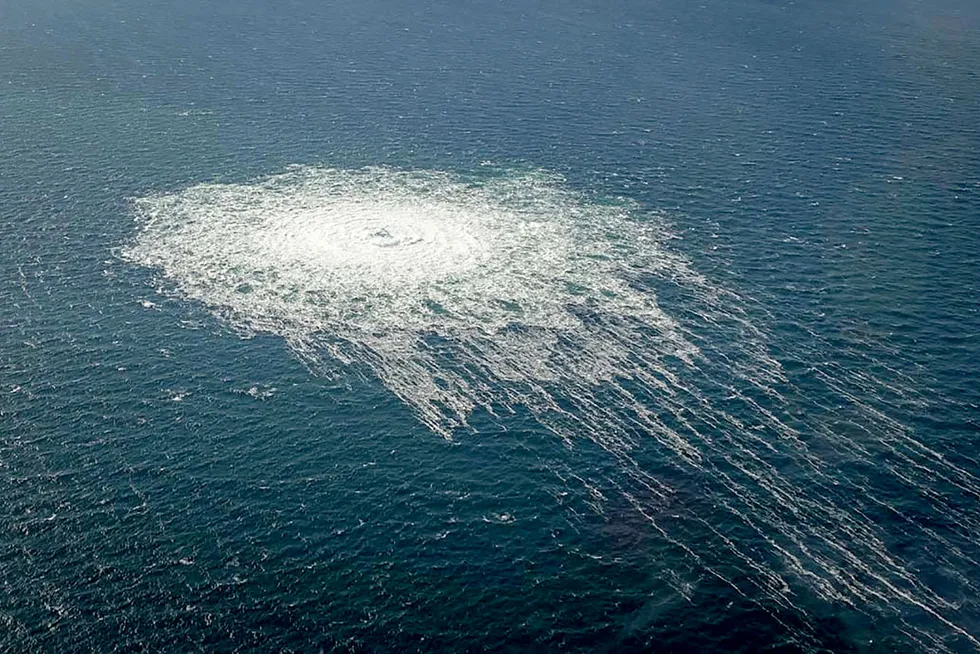 Gas from a leak on the Nord Stream 2 gas pipeline reaches the surface of the Baltic Sea following the explosions in September 2022.