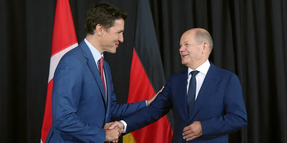Canada's Prime Minister Justin Trudeau meets German Chancellor Olaf Scholz in Canada