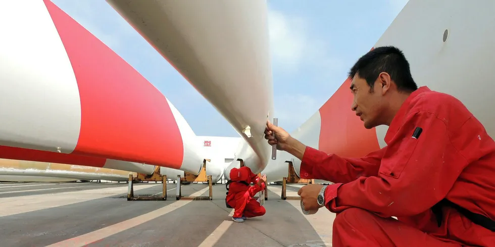 Chinese wind blade workers.