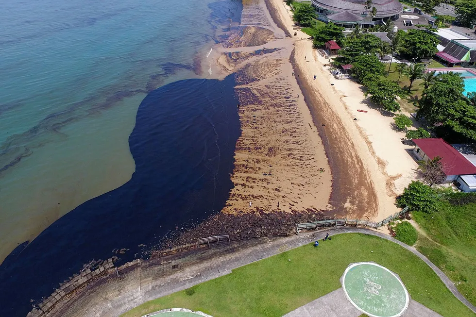Lasting effects: part of the oil spill following the 31 March leak in Balikpapan, Indonesia