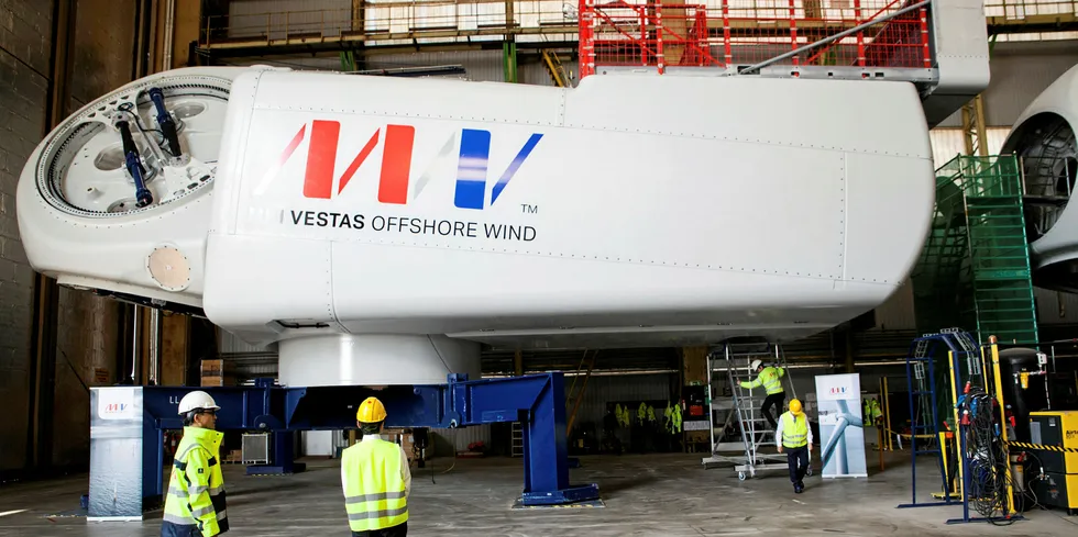 Japan's Crown Prince Naruhito is shown a MHI Vestas 9.5MW V164 nacelle on a recent visit to the OEM's factory in Odense, Denmark