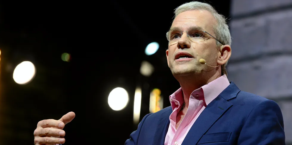 FFI's new CEO Mark Hutchinson speaking at a conference in Paris in 2016, when he was CEO of GE Europe.