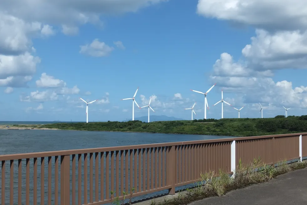 A wind farm in the Japanese coastal city of Akita.