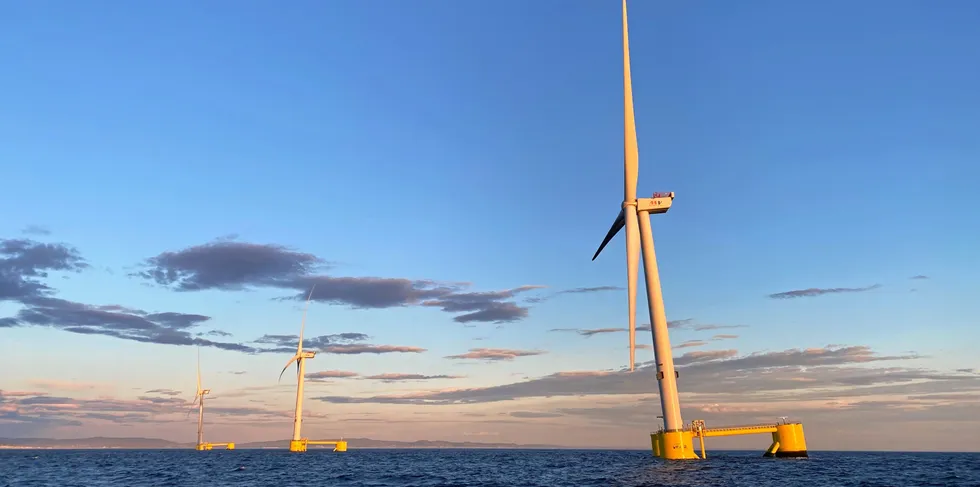 The trio of WindFloats at EDPR's 25MW WFA array off Portugal