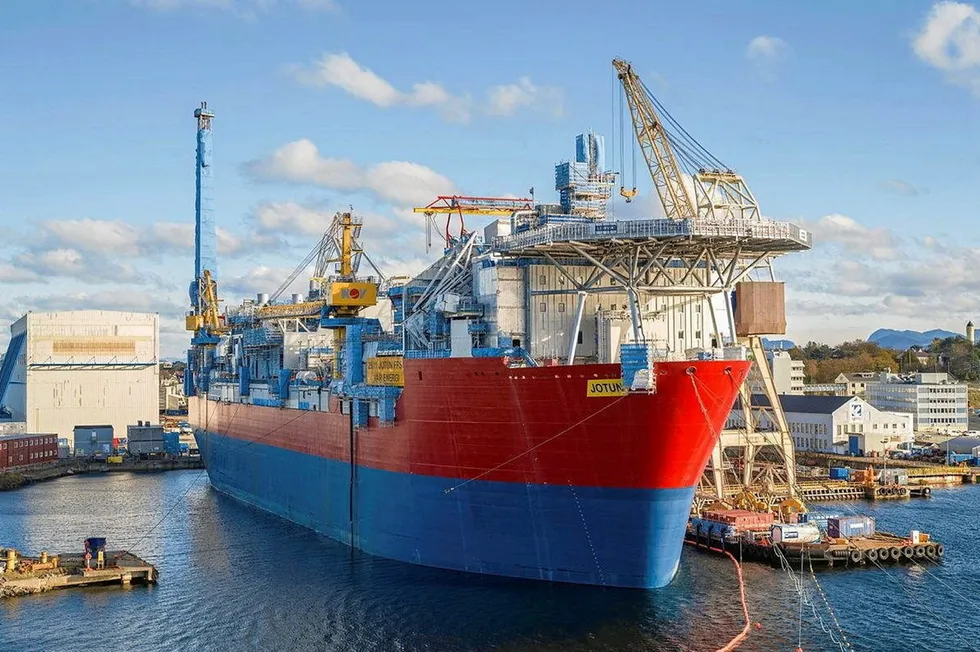 The Jotun FPSO at the Rosenberg shipyard, Norway.