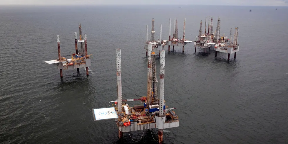 Offshore oil rigs in the Gulf of Mexico off of Louisiana