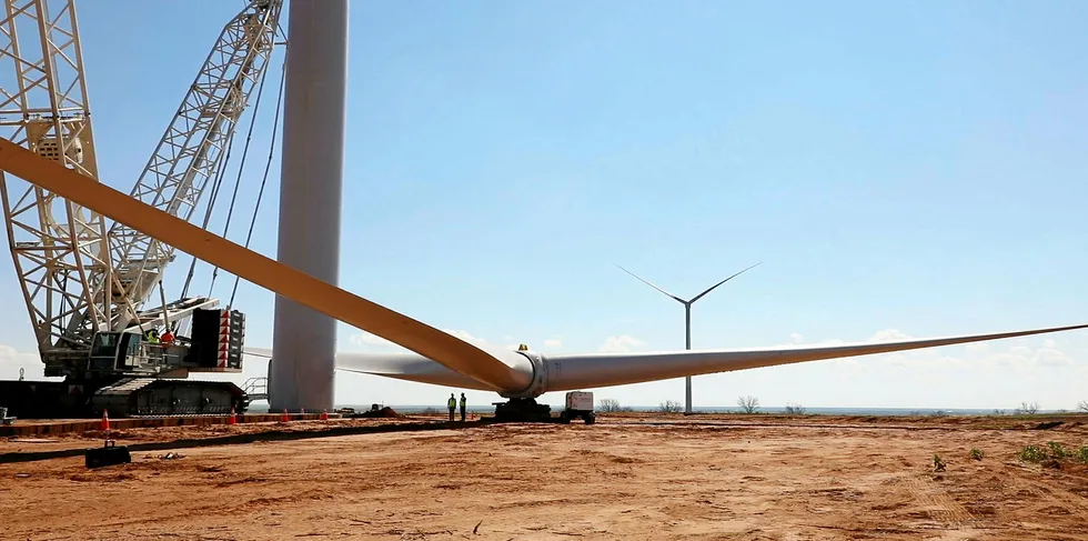 GE turbines being installed at the AT&T Windforce project. corporate renewables Texas NextEra.