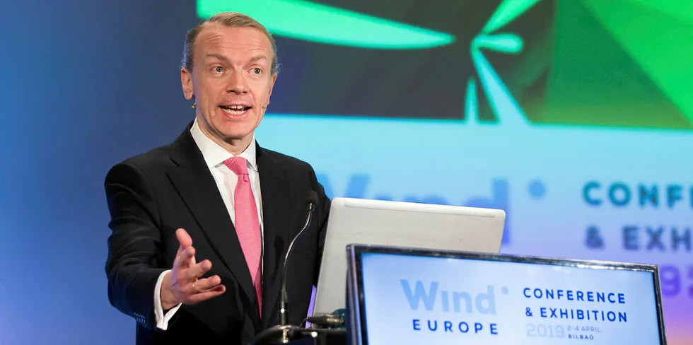 CEO Giles Dickson speaking at the WindEurope conference .