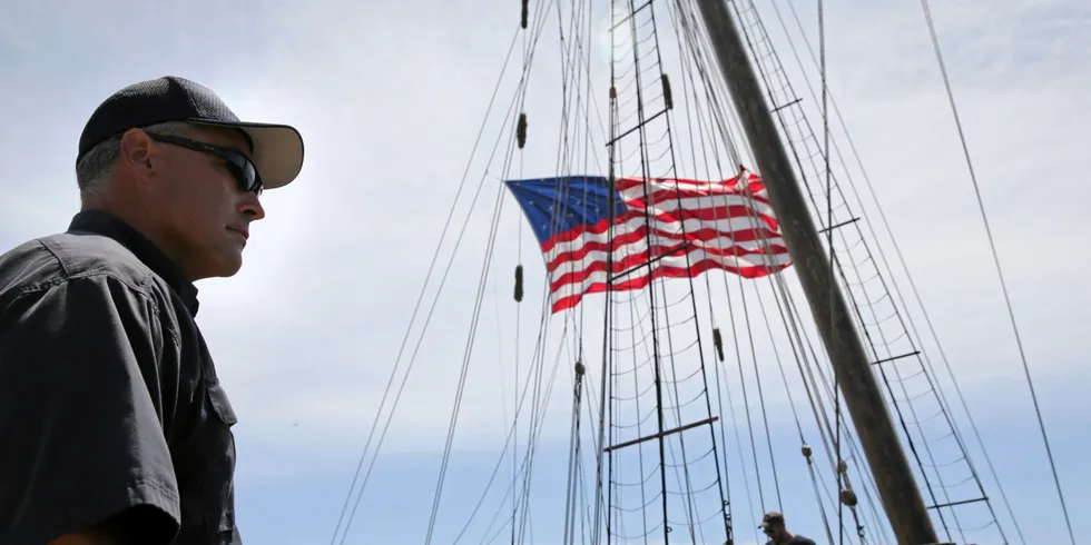 The Pride of Baltimore 2 docks in Salem Harbor in Salem, Massachusetts