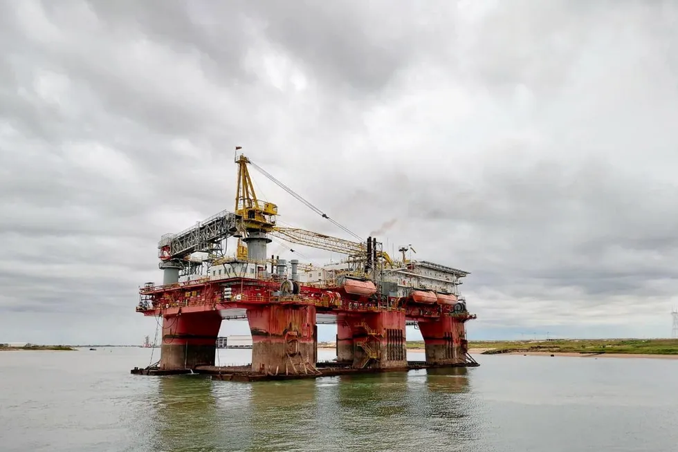 Sailing: The Prosafe semisubmersible flotel Safe Concordia, pictured entering Acu Port for warm stacking when the downturn hit Brazil.
