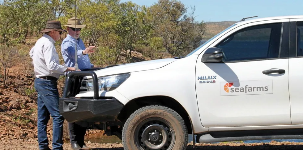 Seafarms ex-CEO Mick McMahon and Company Secretary Harley Whitcombe visit the Project Sea Dragon site at Legune Station in the Northern Territory.