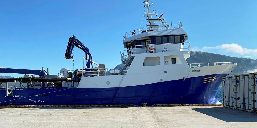 Rostein's wellboat Robas, at the port of Sortland on Friday 31 July