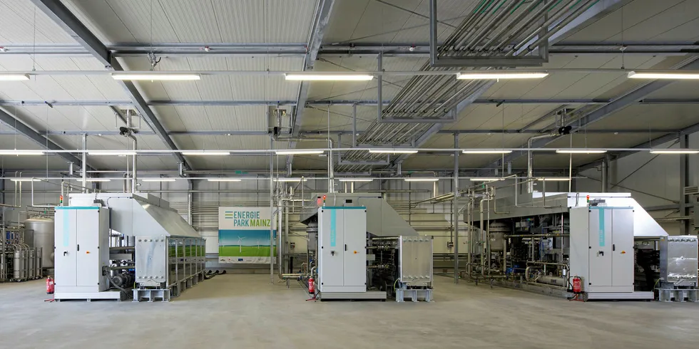 Siemens electrolysis system in Mainz, Germany, that convertes surplus renewable energy into hydrogen
