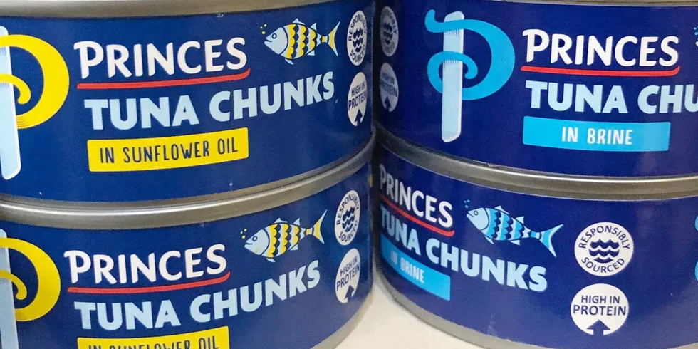 Cans of Princes canned tuna. The UK supplier is owned by Japanese giant Mitsubishi.