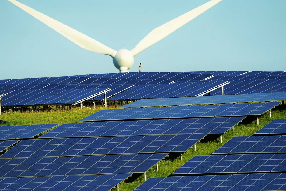 Co-located wind and solar plant