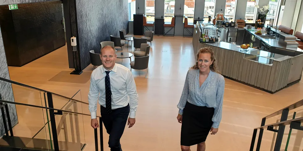 Aker BioMarine's CEO Matts Johansen and CFO Katrine Klaveness.