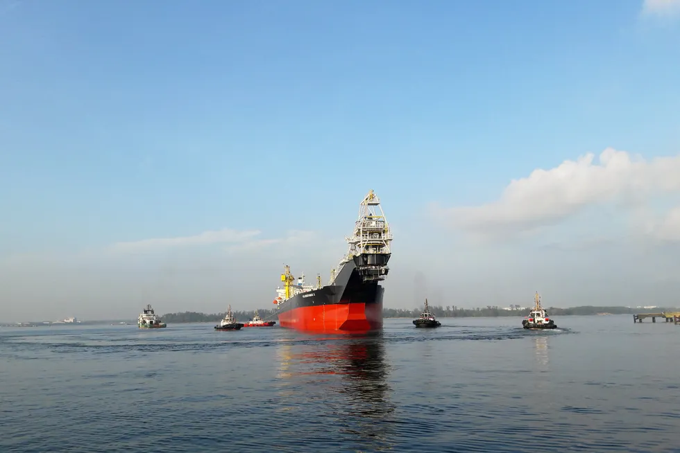 Under tow: the Benchamas 2 floating storage and offloading vessel en route to Chevron’s Benchamas field in the Gulf of Thailand.