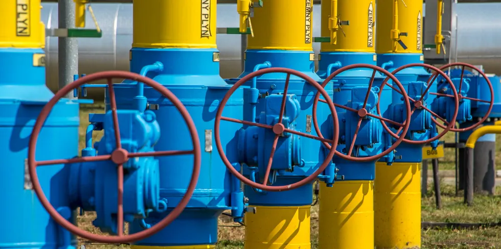 Gas pipes at a compressor station in Slovakia.