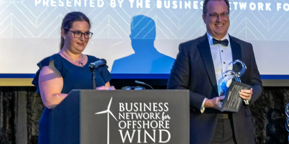 . Alana Duerr accepts Next Gen Leadership prize at Ventus Awards.