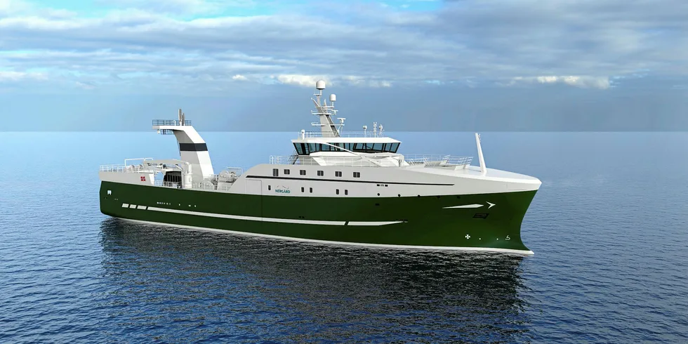 The new trawler commissioned by Nergard Havfiske will have a live fish tank and a fish factory on board.