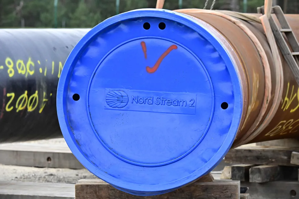 Dead end: A subsea pipe segment stored at the construction site of Nord Stream 2 gas pipeline near the city of Lubmin in Germany