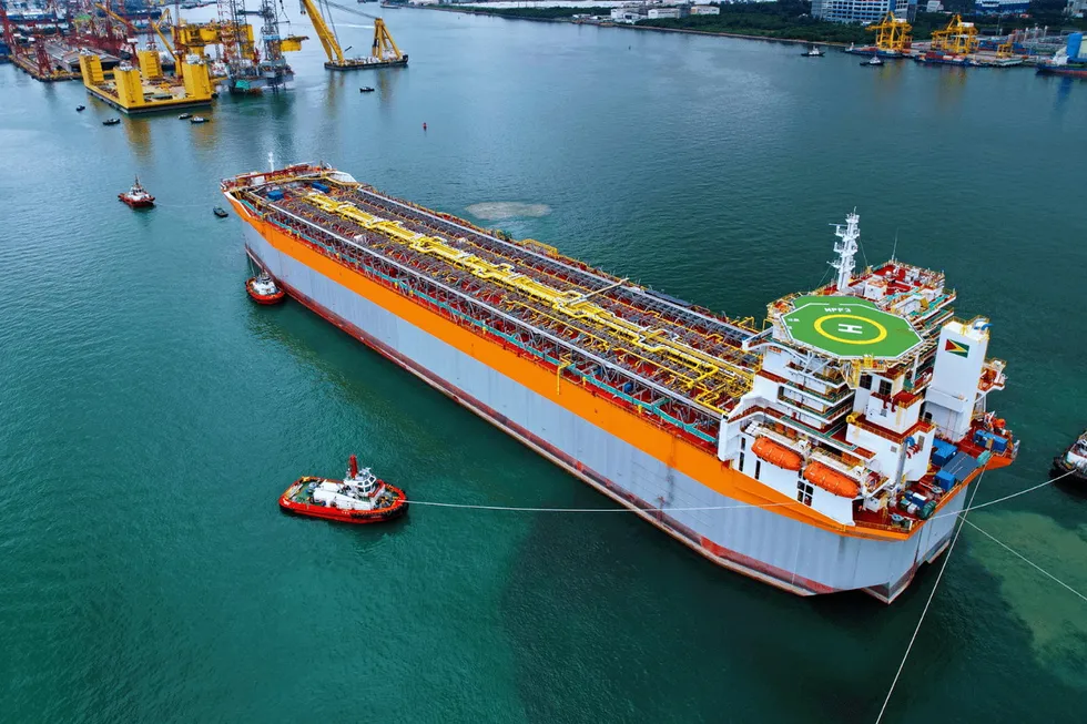 One Guyana FPSO arriving in Singapore for topsides integration early this year.
