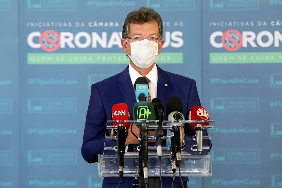 Approved: Brazilian federal deputy Laercio Oliveira holding press conference on the gas reform bill