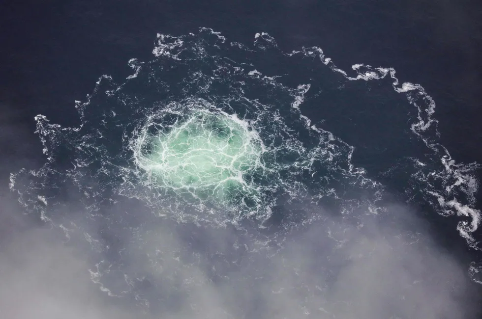 Gas from a leak on the Nord Stream 2 gas pipeline reaches the surface of the Baltic Sea following the explosions in September 2022.