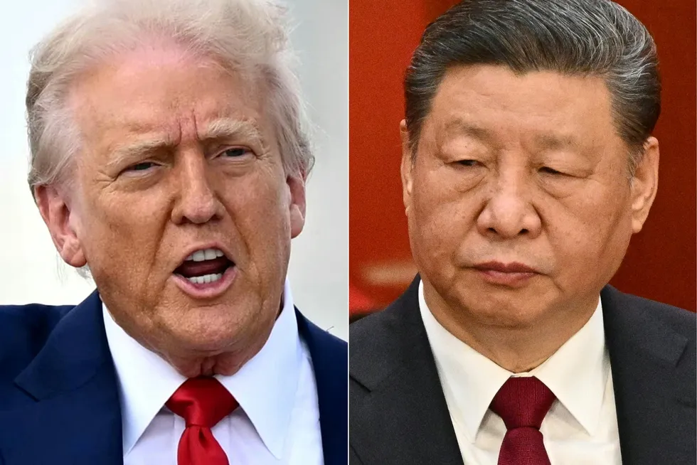 This combination image shows US President Donald Trump (left) in Miami, Florida on 3 April 2025 and China President Xi Jinping (right) in Beijing on 5 March 2025.