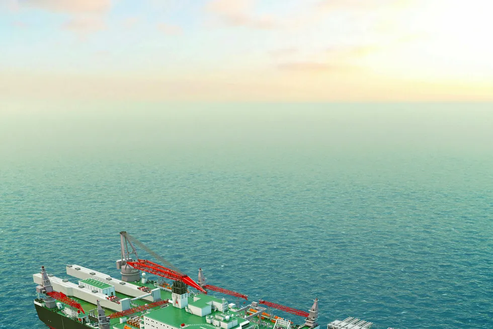 On station: the giant Allseas pipelaying and decommissioning vessel Pioneering Spirit, seen here working on the Turkstream project in the Black Sea