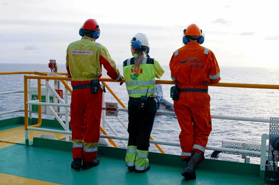 Workers on board the drilling rig Deepsea Nordkapp