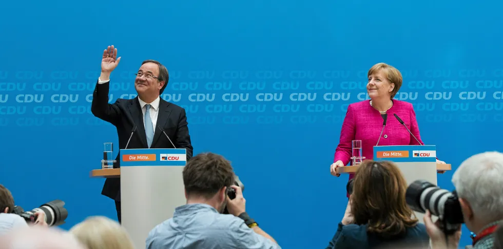 German Chancellor Angela Merkel and her potential successor Armin Laschet.