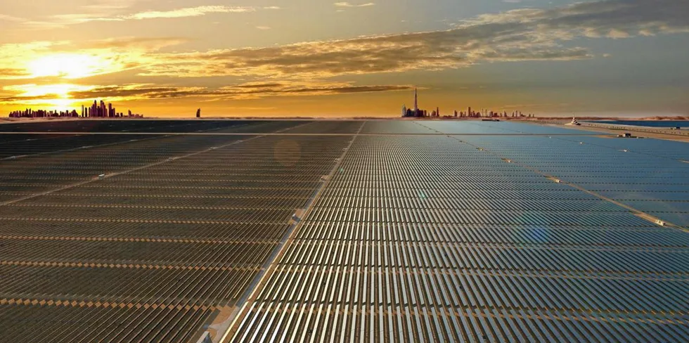 A rendering of the massive Mohammed Bin Rashid Al Maktoum solar park in Abu Dhabi.