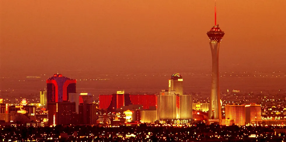 The sun sets on Las Vegas, NV.