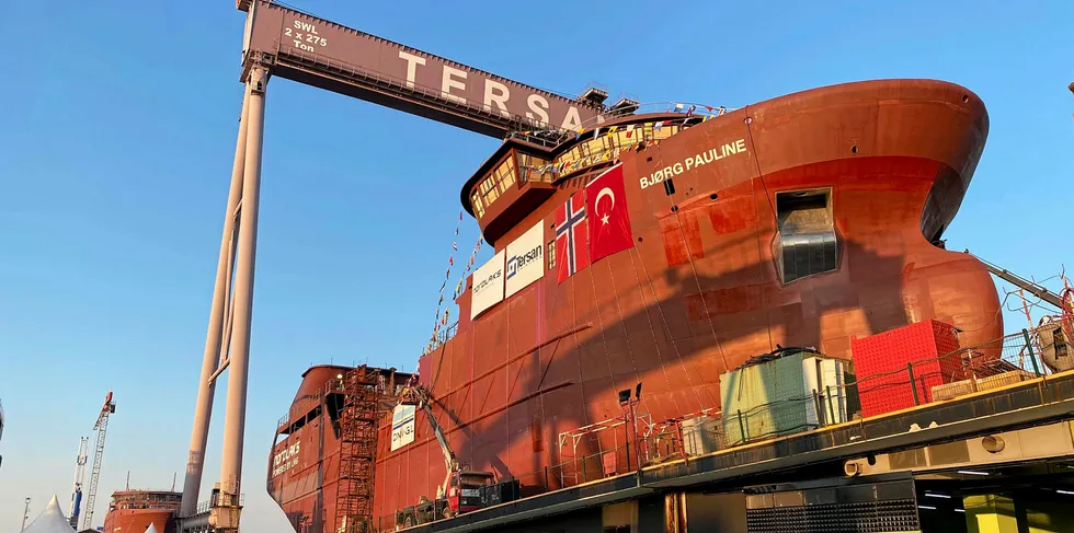 Bjorg Pauline the day before launch at the Tersan Ship Yard yard in Turkey.