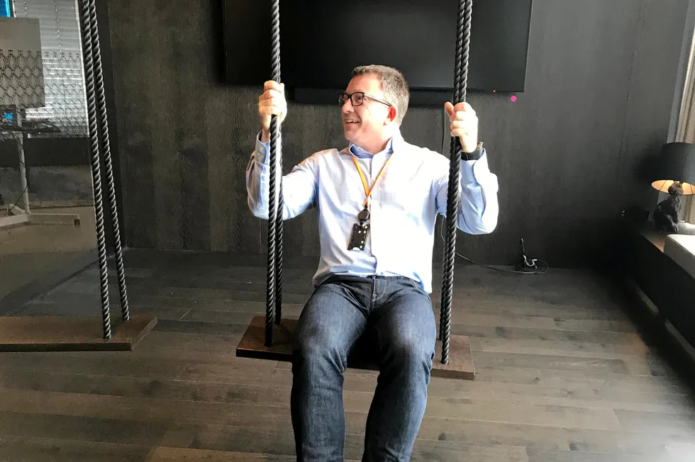 Aker BP chief executive Karl-Johnny Hersvik at the company's Eureka digital lab in Stavanger. Photo: OLE KETIL HELGESEN