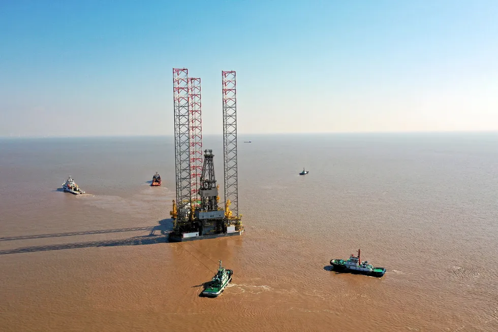 On call: the jack-up Oriental Discovery en route to the South China Sea for a two-well campaign