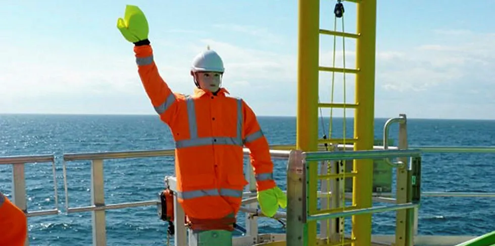 The robot scarecrow at the Galloper offshore wind substation.