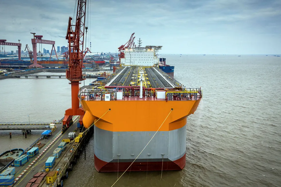 Liza Unity FPSO hull under construction at SWS. MPF1 Received December 2019. Photo: SBM OFFSHORE