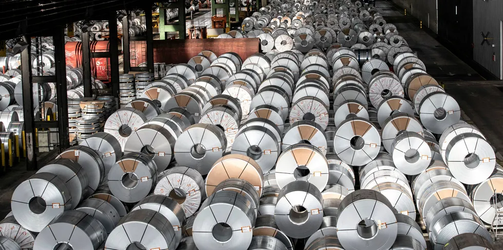 Coils of galvanised steel at Salzgitter's plant in the company's home city of Salzgitter in Germany.